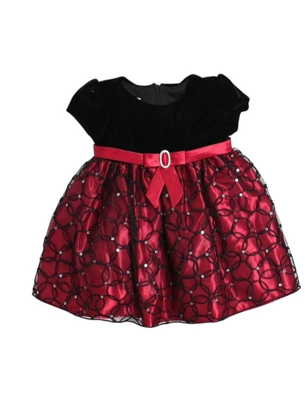 Baby Girl Cinderella Brand Black Velour Red Holiday Portrait Dress Size 18 Month